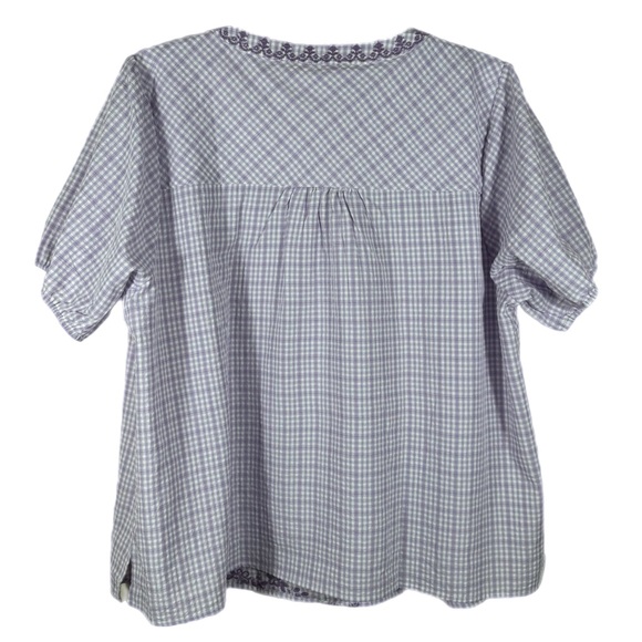 Savanna Jane Gingham Embroidered Seersucker Puff Sleeve Top 3X Lavender Boho - Picture 4 of 6